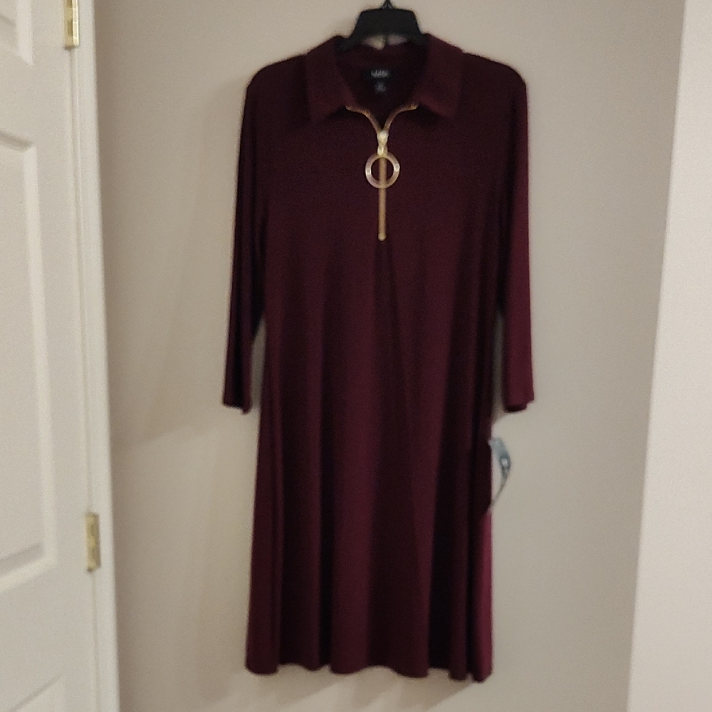 Womens MSK 3/4 Sleeve Half Zip Swing Shift Dress